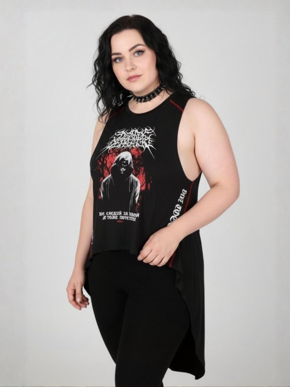 Killstar ✦ Departed Maxi Vest ✦ Sleeveless Graphic Longline High-Low Hem L NWT